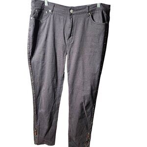 Black Denim Jeans With Rhinestone Embellishments & Zipper Ankle Detail For Women